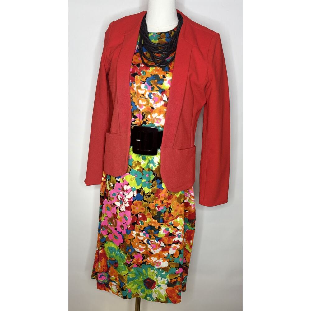 Vintage John Abbott Floral Shift Dress Multicolor Mod Sleeveless Midi Large - Picture 5 of 14